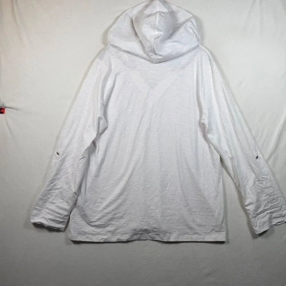 Tommy Hilfiger White Hooded Top Women’s Large Roll Tab Sleeve Cotton Pullover